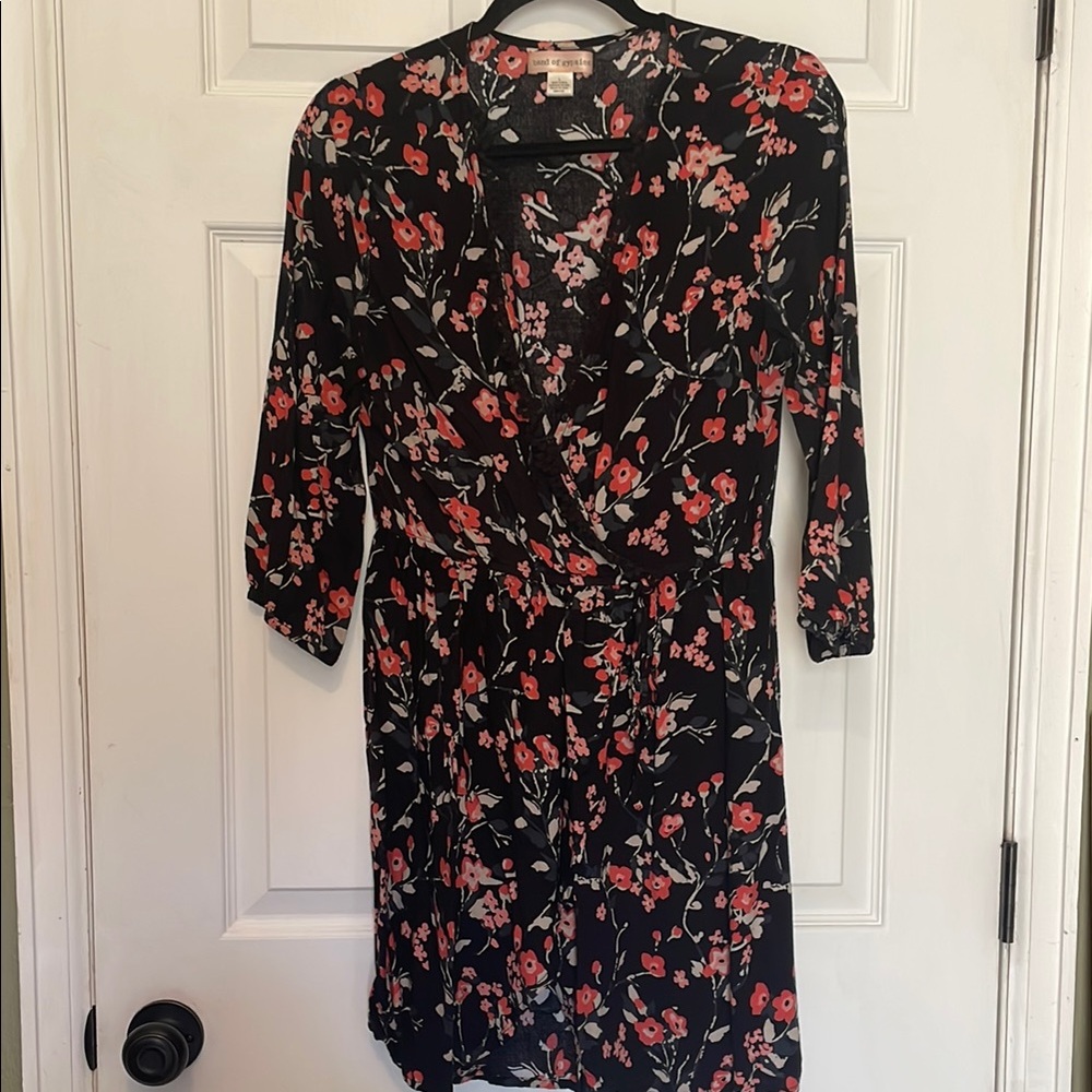 Floral Black and Red Wrap Dress
